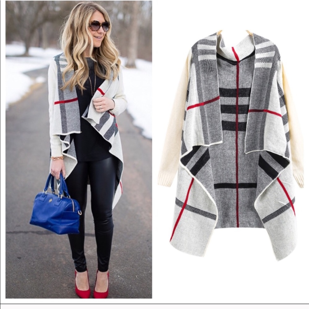 Grey plaid cardigan